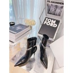 Alexander Wang Patent Leather High Heeled Pointed Boots For Women Black