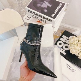 Alexander Wang Patent Leather High Heeled Pointed Boots For Women Black