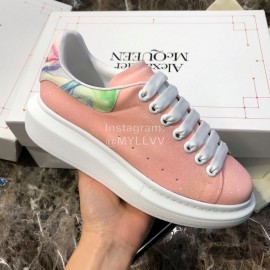 Alexander Mcqueen Silk Calf Leather Thick Soled Casual Shoes For Men And Women Pink