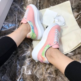 Alexander Mcqueen Silk Calf Leather Thick Soled Casual Shoes For Men And Women Pink