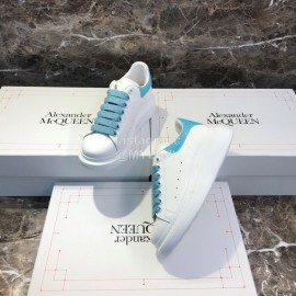 Alexander Mcqueen Silk Calf Leather Thick Soled Casual Shoes For Men And Women Blue