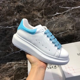 Alexander Mcqueen Silk Calf Leather Thick Soled Casual Shoes For Men And Women Blue