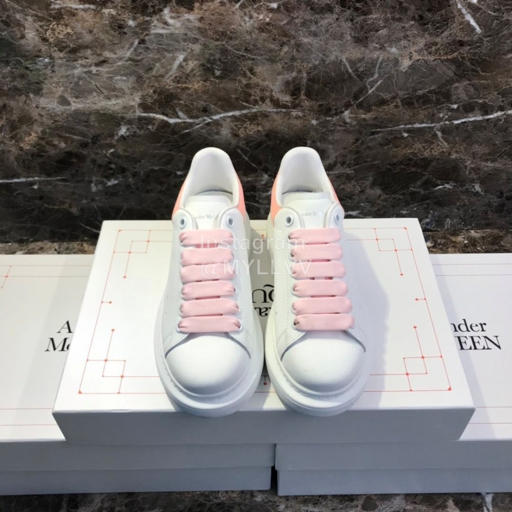 Alexander Mcqueen Silk Calf Leather Pink Thick Soled Casual Shoes For Men And Women