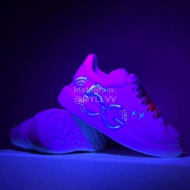 Alexander Mcqueen 5g Printed Silk Calf Leather Thick Soled Casual Shoes For Men And Women Blue