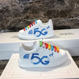 Alexander Mcqueen 5g Printed Silk Calf Leather Thick Soled Casual Shoes For Men And Women Blue