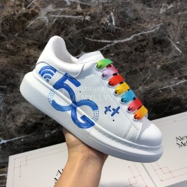 Alexander Mcqueen 5g Printed Silk Calf Leather Thick Soled Casual Shoes For Men And Women Blue