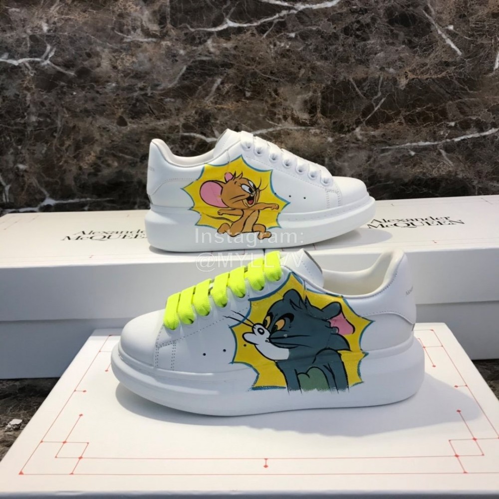 Alexander Mcqueen Tom And Jerry Printed Silk Calf Leather Thick Soled Casual Shoes For Men And Women