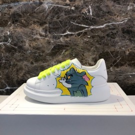 Alexander Mcqueen Tom And Jerry Printed Silk Calf Leather Thick Soled Casual Shoes For Men And Women