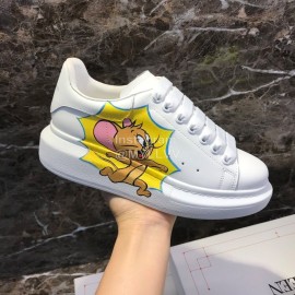 Alexander Mcqueen Tom And Jerry Printed Silk Calf Leather Thick Soled Casual Shoes For Men And Women