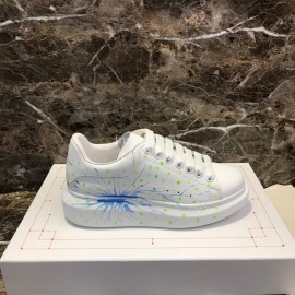 Alexander Mcqueen Blue Printed Silk Calf Leather Thick Soled Casual Shoes For Men And Women