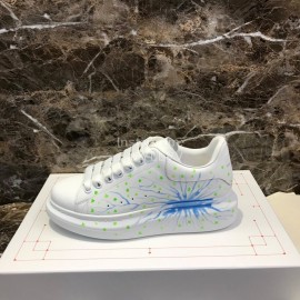 Alexander Mcqueen Blue Printed Silk Calf Leather Thick Soled Casual Shoes For Men And Women