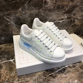 Alexander Mcqueen Blue Printed Silk Calf Leather Thick Soled Casual Shoes For Men And Women