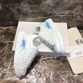 Alexander Mcqueen Blue Printed Silk Calf Leather Thick Soled Casual Shoes For Men And Women