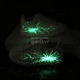 Alexander Mcqueen Blue Printed Silk Calf Leather Thick Soled Casual Shoes For Men And Women