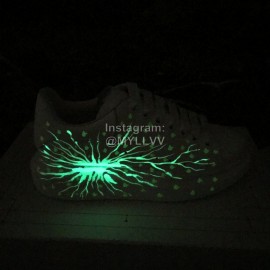 Alexander Mcqueen Blue Printed Silk Calf Leather Thick Soled Casual Shoes For Men And Women