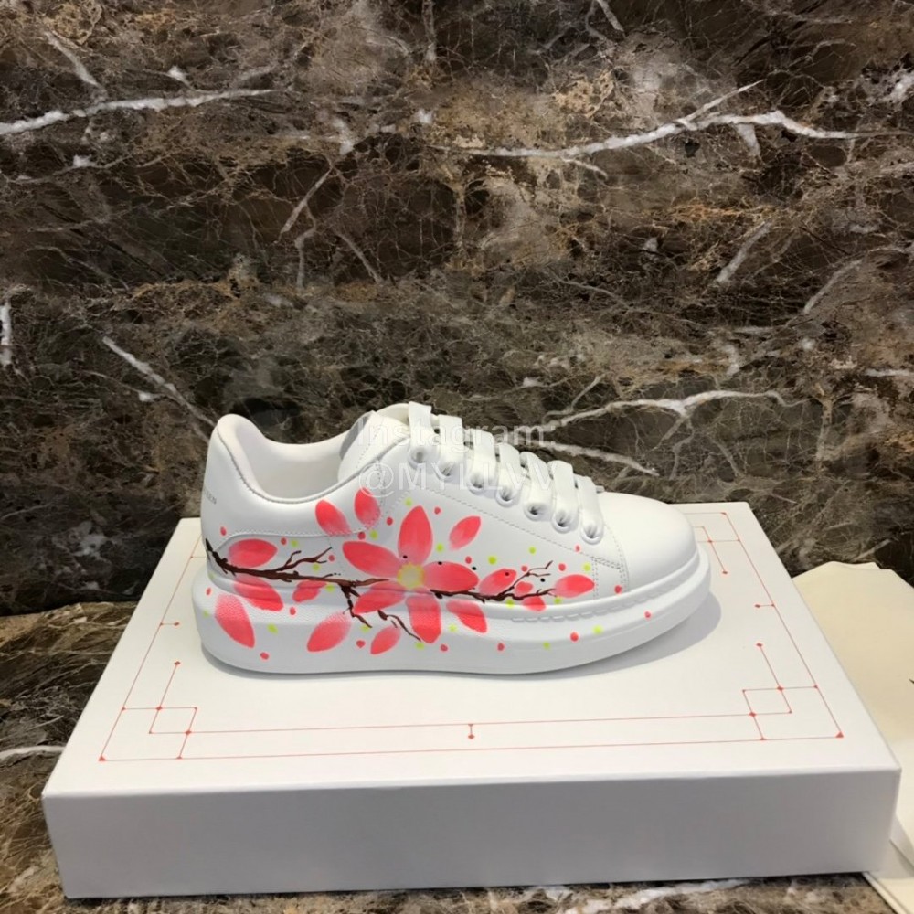 Alexander Mcqueen Pink Printed Silk Calf Leather Thick Soled Casual Shoes For Men And Women