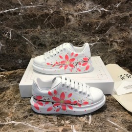 Alexander Mcqueen Pink Printed Silk Calf Leather Thick Soled Casual Shoes For Men And Women
