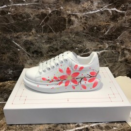 Alexander Mcqueen Pink Printed Silk Calf Leather Thick Soled Casual Shoes For Men And Women