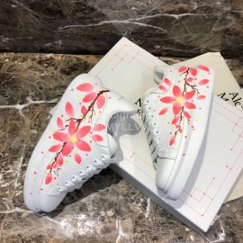 Alexander Mcqueen Pink Printed Silk Calf Leather Thick Soled Casual Shoes For Men And Women