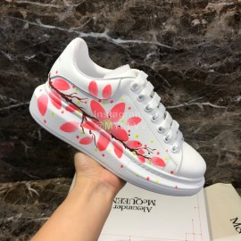 Alexander Mcqueen Pink Printed Silk Calf Leather Thick Soled Casual Shoes For Men And Women