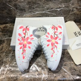 Alexander Mcqueen Pink Printed Silk Calf Leather Thick Soled Casual Shoes For Men And Women