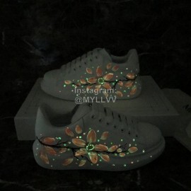 Alexander Mcqueen Pink Printed Silk Calf Leather Thick Soled Casual Shoes For Men And Women