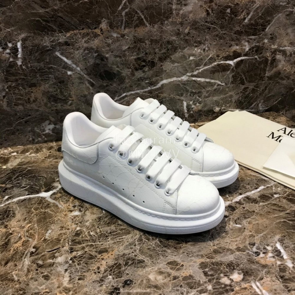 Alexander Mcqueen White Silk Calf Leather Thick Soled Casual Shoes For Men And Women