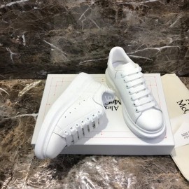 Alexander Mcqueen White Silk Calf Leather Thick Soled Casual Shoes For Men And Women