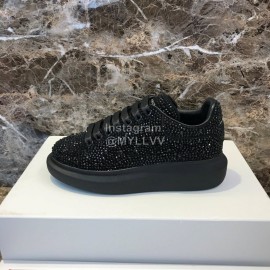 Alexander Mcqueen Black Calf Leather Thick Soled Casual Shoes For Men And Women
