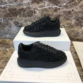 Alexander Mcqueen Black Calf Leather Thick Soled Casual Shoes For Men And Women