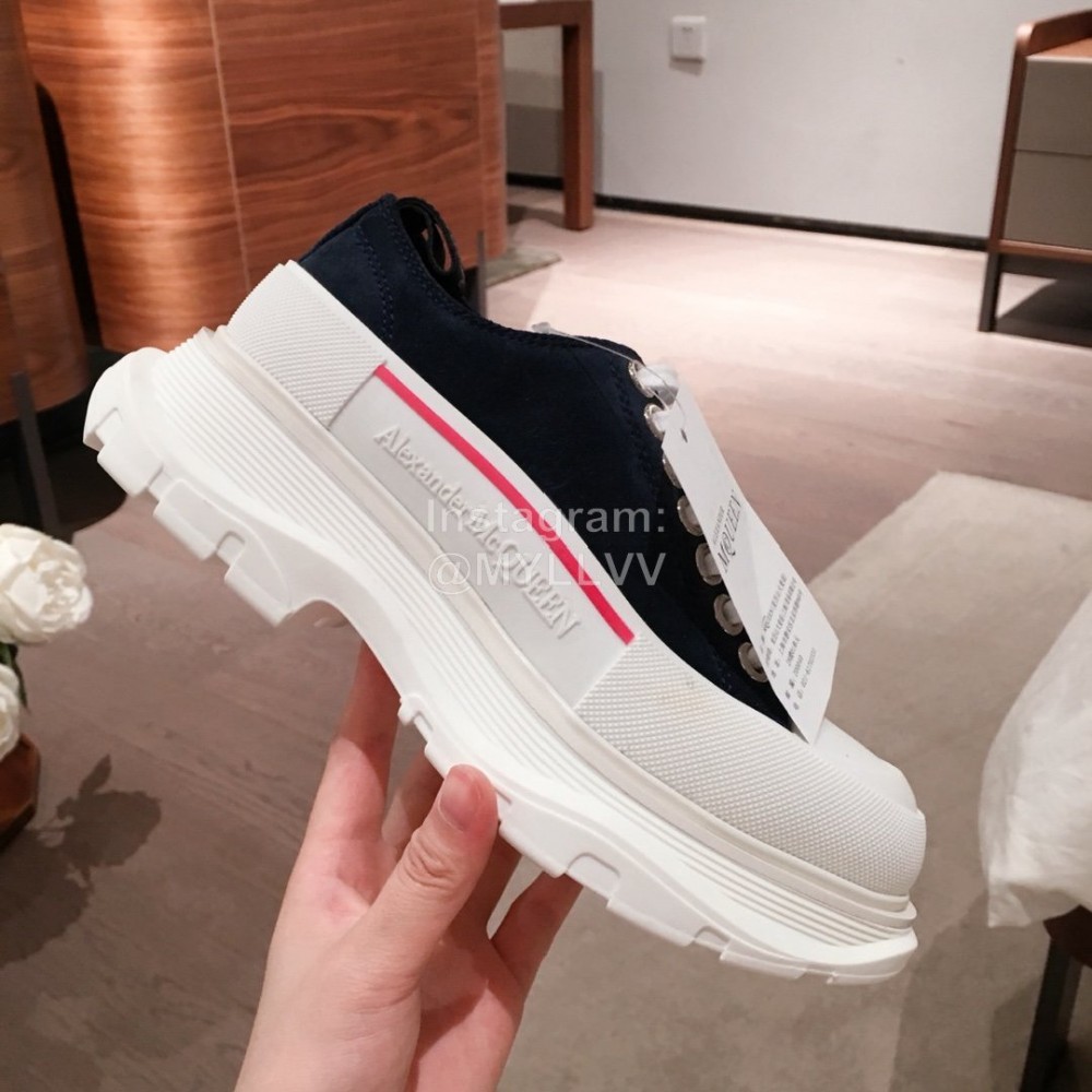 Alexander Mcqueen Fashion Sheepskin Thick Sole Black Sneakers For Men And Women