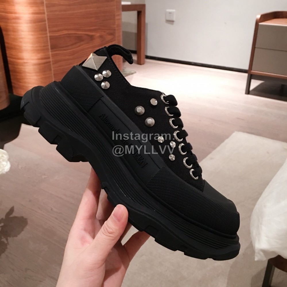 Alexander Mcqueen Fashion Sheepskin Black Thick Sole Sneakers For Men And Women