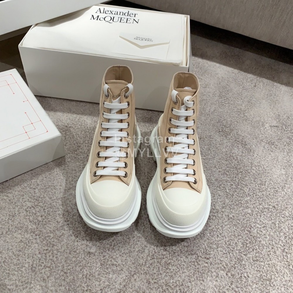 Alexander Mcqueen Autumn Winter New Thick Sole High Top Canvas Shoes For Women Khaki