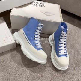 Alexander Mcqueen Autumn Winter New Thick Sole High Top Canvas Shoes For Women Blue