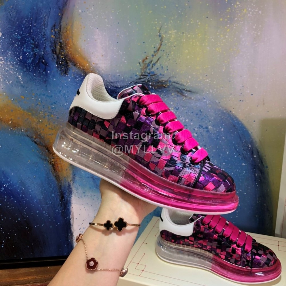 Alexander Mcqueen New Leather Woven Thick Soles Sneakers For Men And Women Rose Red