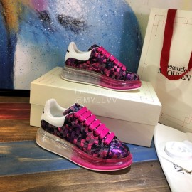 Alexander Mcqueen New Leather Woven Thick Soles Sneakers For Men And Women Rose Red