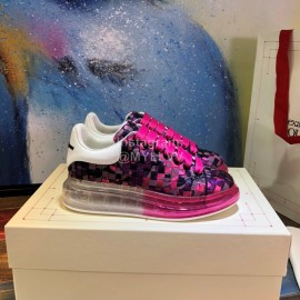 Alexander Mcqueen New Leather Woven Thick Soles Sneakers For Men And Women Rose Red