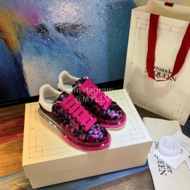 Alexander Mcqueen New Leather Woven Thick Soles Sneakers For Men And Women Rose Red