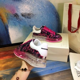 Alexander Mcqueen New Leather Woven Thick Soles Sneakers For Men And Women Rose Red