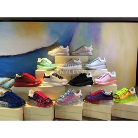 Alexander Mcqueen New Leather Woven Thick Soles Sneakers For Men And Women Rose Red