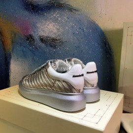 Alexander Mcqueen New Leather Woven Thick Soles Sneakers For Men And Women Coffee