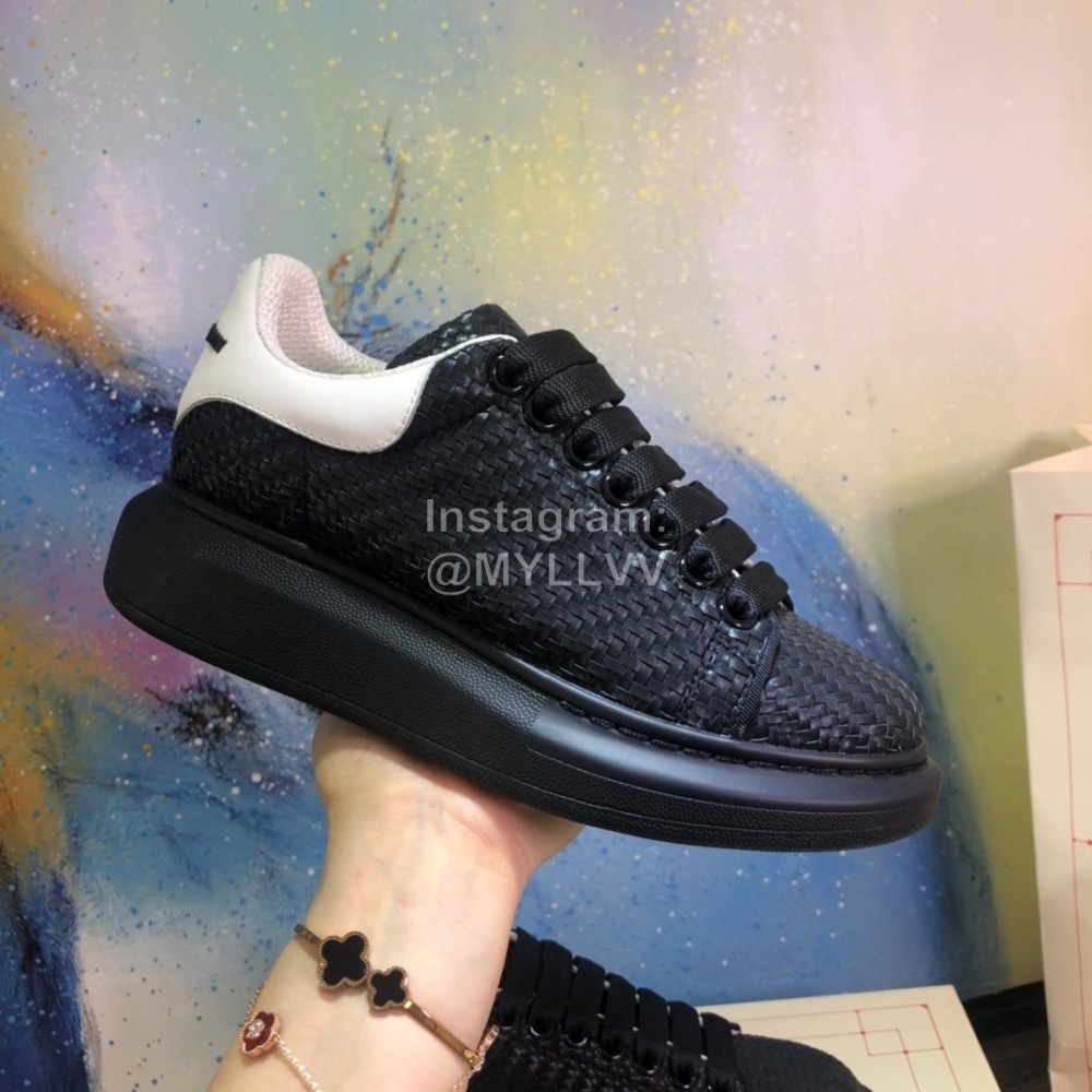 Alexander Mcqueen New Leather Woven Thick Soles Sneakers For Men And Women Black