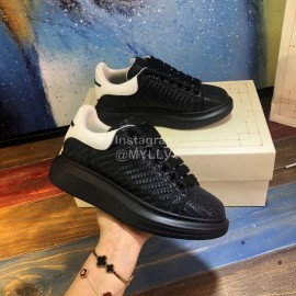 Alexander Mcqueen New Leather Woven Thick Soles Sneakers For Men And Women Black