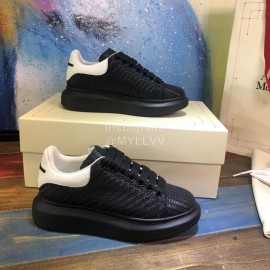 Alexander Mcqueen New Leather Woven Thick Soles Sneakers For Men And Women Black