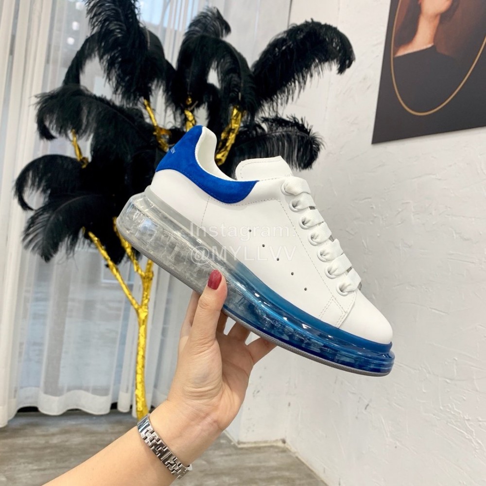 Alexander Mcqueen Silk Calf Leather Thick Soled Casual Shoes For Women Blue