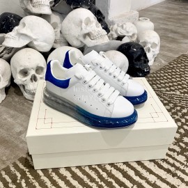 Alexander Mcqueen Silk Calf Leather Thick Soled Casual Shoes For Women Blue