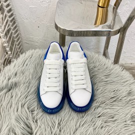 Alexander Mcqueen Silk Calf Leather Thick Soled Casual Shoes For Women Blue