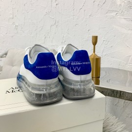 Alexander Mcqueen Silk Calf Leather Thick Soled Casual Shoes For Women Blue