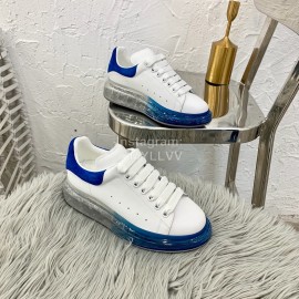 Alexander Mcqueen Silk Calf Leather Thick Soled Casual Shoes For Women Blue