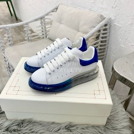 Alexander Mcqueen Silk Calf Leather Thick Soled Casual Shoes For Women Blue